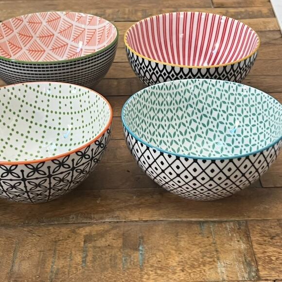 Over and Back Bowls Double Print Geometry Colorful Stoneware Set of 6 - Picture 6 of 13